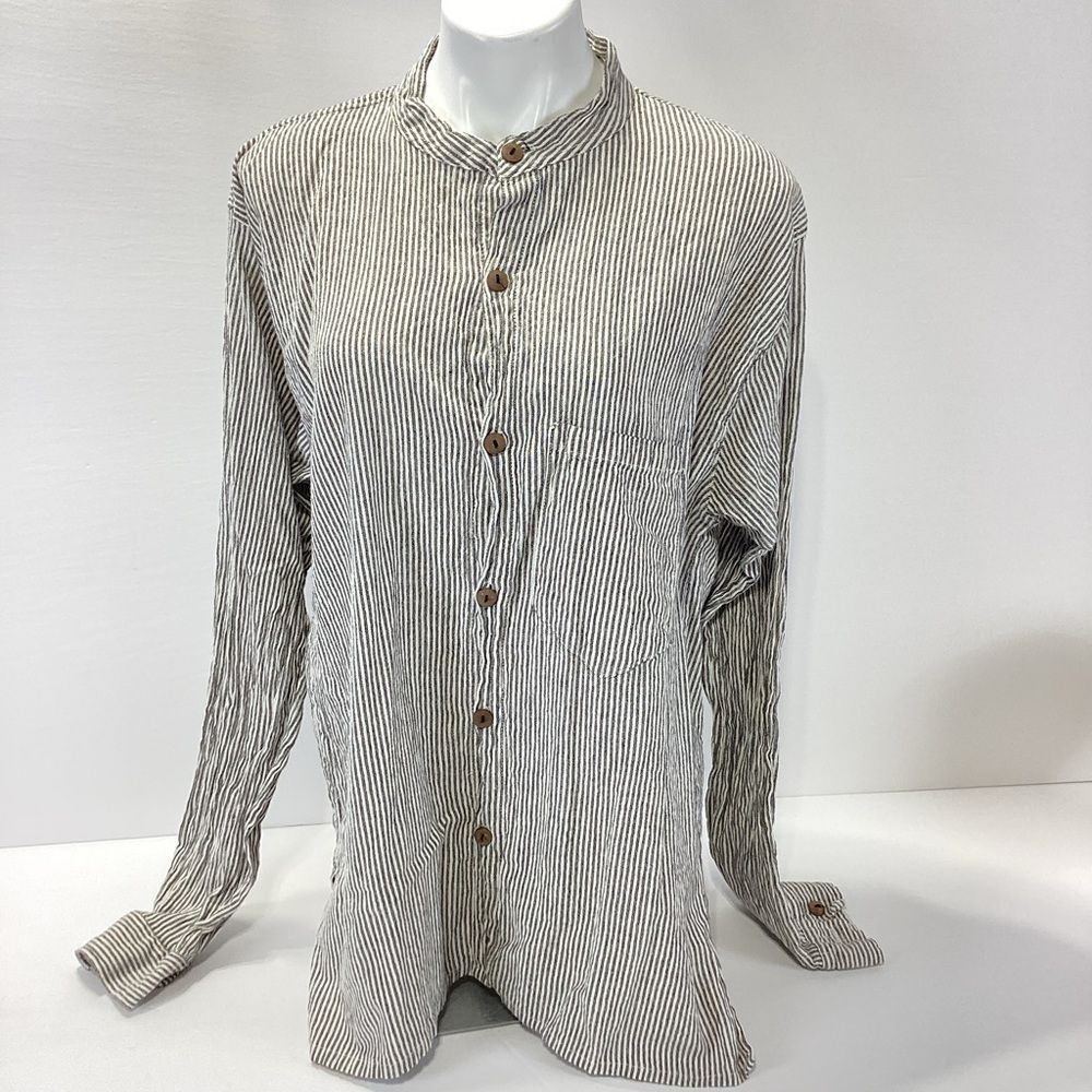 Little Kathmandu Shirt Long Sleeve Black and White Striped Casual Shirt Cotton